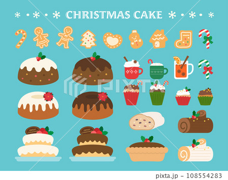 かわいいクリスマケーキのイラスト素材セット 108554283