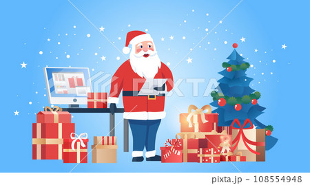 santa claus in red costume and hat with thumb up hand gesture christmas eve holiday happy new year celebration template santa claus in red costume and hat with thumb up hand gesture christmas eve holiday happy new year celebration template 108554948