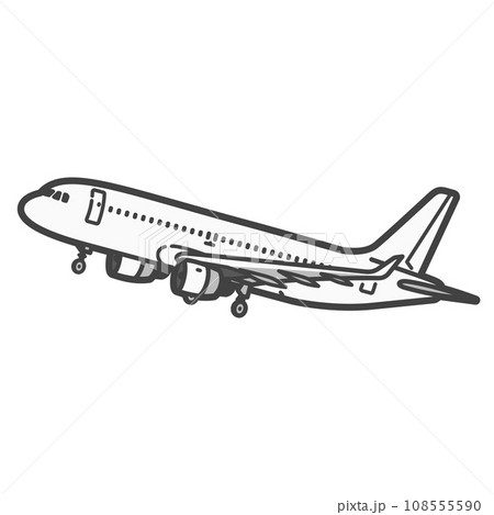 離陸や着陸でランディングギア（車輪）を出した旅客機・飛行機イラスト 108555590