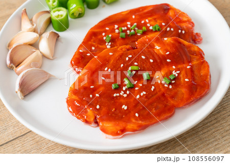 pork Korean marinated or fresh pork raw marinated with Korean spicy paste pork Korean marinated or fresh pork raw marinated with Korean spicy paste 108556097