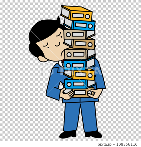いっぱいの書類を抱えて困った顔のビジネスマン いっぱいの書類を抱えて困った顔のビジネスマン 108556110