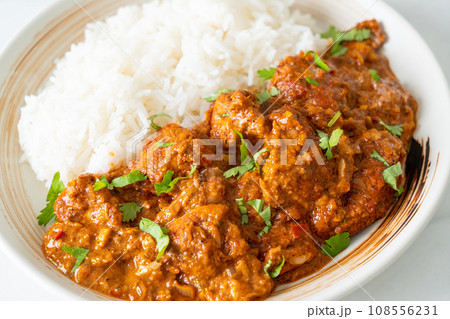 chicken tikka masala with rice on plate chicken tikka masala with rice on plate 108556231