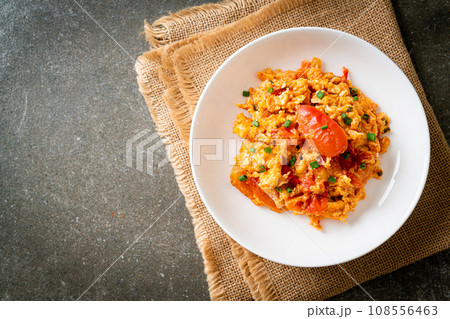 Stir-fried tomatoes with egg or Scrambled eggs with tomatoes Stir-fried tomatoes with egg or Scrambled eggs with tomatoes 108556463