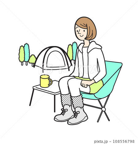 シンプルな人物イラスト ソロキャンプする女性 シンプルな人物イラスト ソロキャンプする女性 108556798