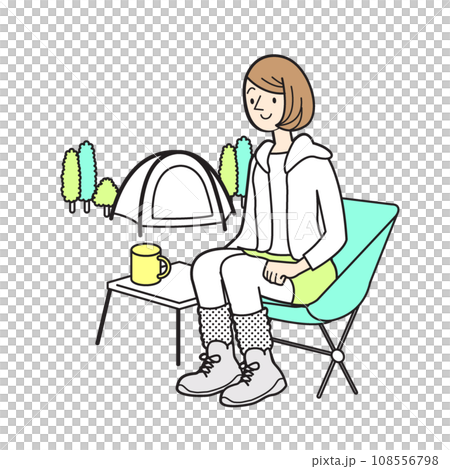 シンプルな人物イラスト ソロキャンプする女性 シンプルな人物イラスト ソロキャンプする女性 108556798
