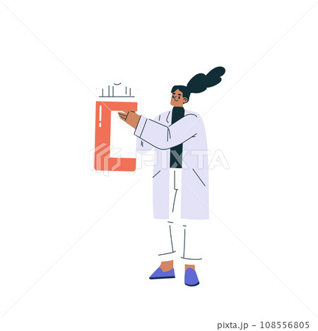 Female Doctor Character as Professional Hospital Worker Hold Medicine Bottle Vector Illustration 108556805