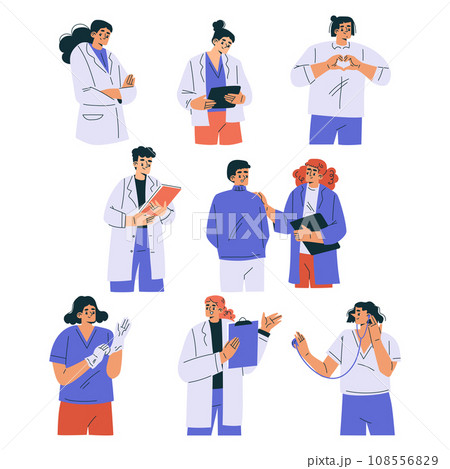 Man and Female Doctor Character as Professional Hospital Worker Vector Illustration Set 108556829