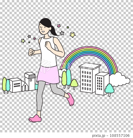シンプルな人物イラスト　ジョギングする女性 108557106