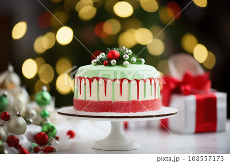 christmas cake with christmas concept red white and green 108557173