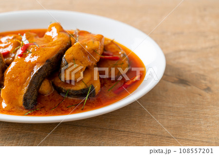 Redtail Catfish Fish in Dried Red Curry Sauce that called Choo Chee Redtail Catfish Fish in Dried Red Curry Sauce that called Choo Chee 108557201