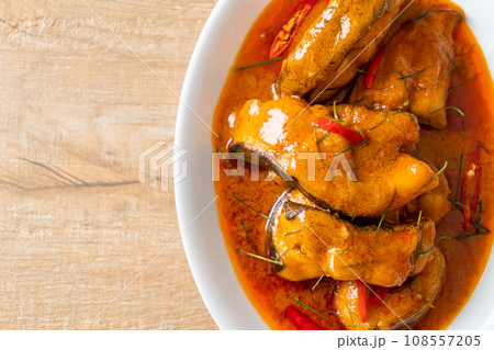 Redtail Catfish Fish in Dried Red Curry Sauce that called Choo Chee Redtail Catfish Fish in Dried Red Curry Sauce that called Choo Chee 108557205
