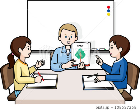 英語教室の生徒と外国人の先生 108557258