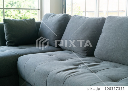 close up empty grey fabric sofa close up empty grey fabric sofa 108557355