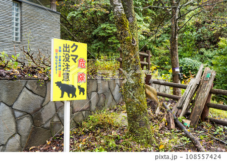 山間地の熊出没注意看板|注意標識|警告標識|案内表示 山間地の熊出没注意看板|注意標識|警告標識|案内表示 108557424