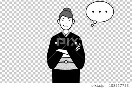 A senior woman in a kimono thinking with her arms folded, at a New Year's shrine visit, a wedding, etc. 108557738