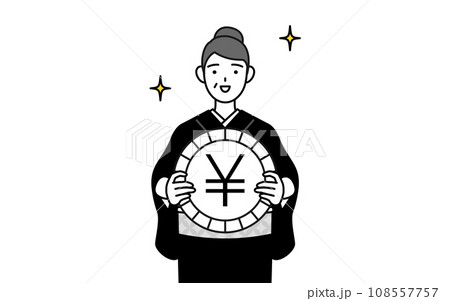 為替差益や円高のイメージ、着物姿のシニア女性、お正月の初詣や結婚式などで 為替差益や円高のイメージ、着物姿のシニア女性、お正月の初詣や結婚式などで 108557757