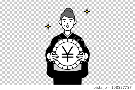 為替差益や円高のイメージ、着物姿のシニア女性、お正月の初詣や結婚式などで 為替差益や円高のイメージ、着物姿のシニア女性、お正月の初詣や結婚式などで 108557757