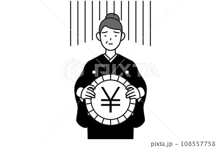 為替差損や円安のイメージ、着物姿のシニア女性、お正月の初詣や結婚式などで 108557758