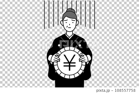 為替差損や円安のイメージ、着物姿のシニア女性、お正月の初詣や結婚式などで 108557758