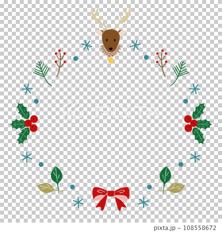 馴鹿和冬季植物聖誕框架 108558672