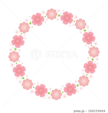 ピンクの花の丸いフレームのベクター画像素材 108559404