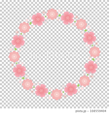 ピンクの花の丸いフレームのベクター画像素材 108559404