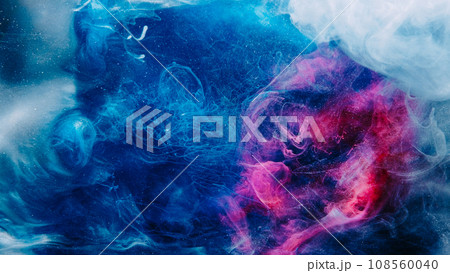 Ink drop background. Fantasy cloud. Neon pink blue sparkling steam mysterious mix hypnotic flow abstract magic dynamic texture explosion art. Ink drop background. Fantasy cloud. Neon pink blue sparkling steam mysterious mix hypnotic flow abstract magic dynamic texture explosion art. 108560040