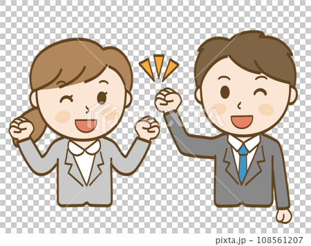 I'll do my best with a fist pump! _Female office workers and male office workers in suits cheering on their efforts I'll do my best with a fist pump! _Female office workers and male office workers in suits cheering on their efforts 108561207