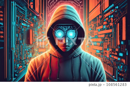 Hacker in hoodie in dark background Hacker in hoodie in dark background 108561283