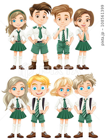 Cheerful Group of Boy and Girl Students in Uniform Cheerful Group of Boy and Girl Students in Uniform 108561399