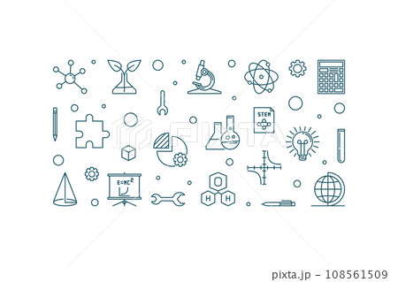 Science, Technology, Engineering and Math Education line horizontal banner. STEM linear illustration Science, Technology, Engineering and Math Education line horizontal banner. STEM linear illustration 108561509