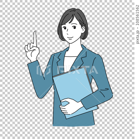 笑顔で指差しする女性 スーツ 笑顔で指差しする女性 スーツ 108561562