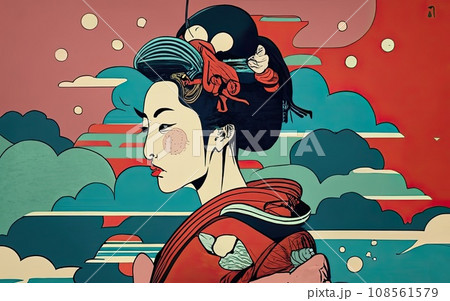 kimono female side view in graffiti background 108561579