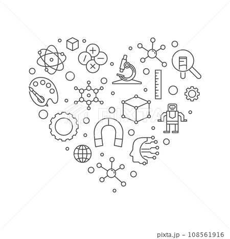 I Love STEAM heart shaped minimal thin line banner. Science concept illustration 108561916