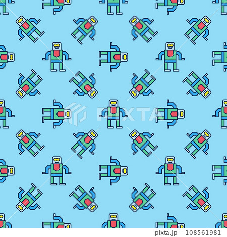 Retro Robot vector concept colored seamless pattern 108561981