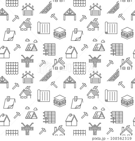 Roof Repair outline seamless pattern - Housetop vector background 108562319