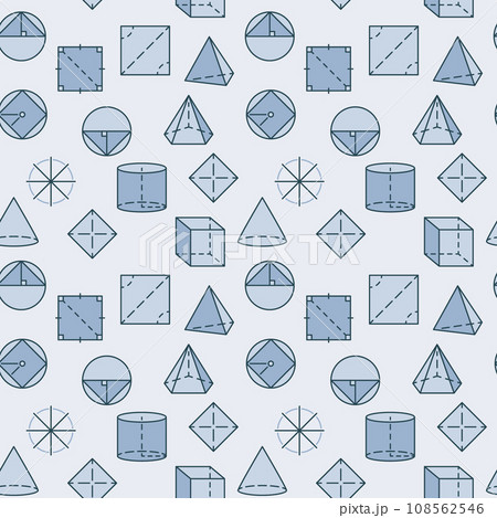 Mathematics Figures colored seamless pattern - Geometry Education vector blue background 108562546