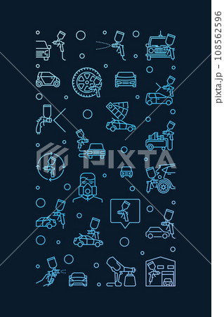 Auto Body Painting with Paint Sprayer signs concept outline vertical vector blue banner Auto Body Painting with Paint Sprayer signs concept outline vertical vector blue banner 108562596