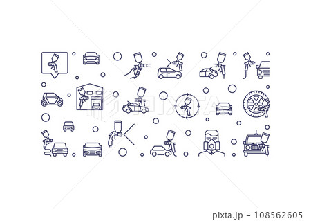 Car Paint and Automotive Painting horizontal vector outline banner Car Paint and Automotive Painting horizontal vector outline banner 108562605