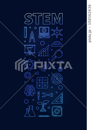 STEM vector thin line vertical blue modern banner - Science concept linear illustration STEM vector thin line vertical blue modern banner - Science concept linear illustration 108562636