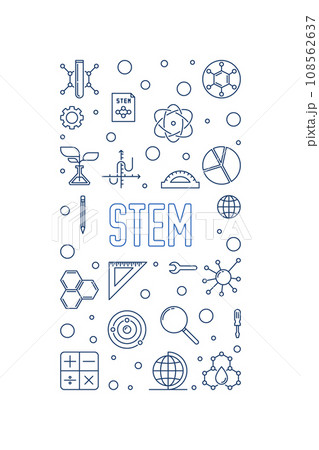 STEM vector thin line vertical minimal blue banner. Science concept illustration 108562637