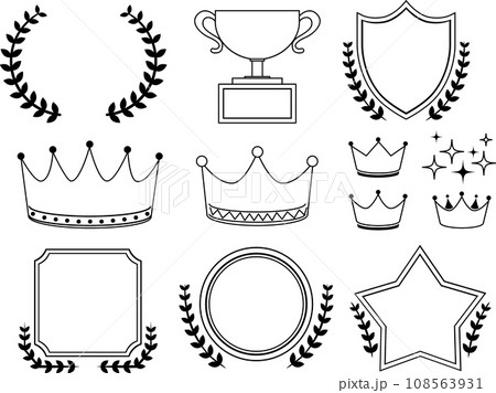 月桂樹と王冠、エンブレムのベクターイラストセット 108563931