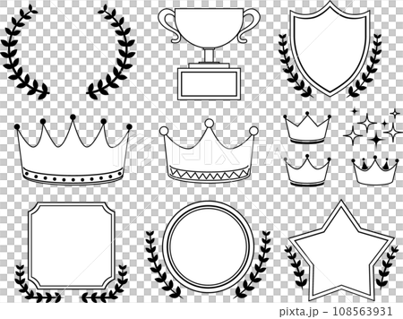 月桂樹と王冠、エンブレムのベクターイラストセット 108563931