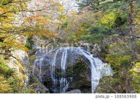 紅葉の風景　秋の関山大滝　山形県東根市 108563988