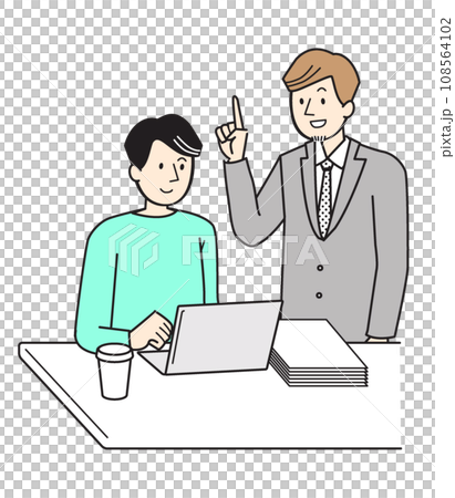 Simple character illustration: Boss giving instructions to male employees Simple character illustration: Boss giving instructions to male employees 108564102