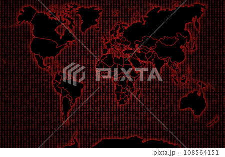 World map against on a red binary code 108564151