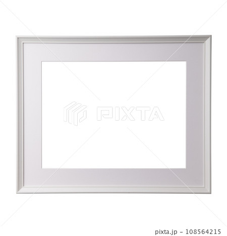 White blank picture frame, realistic horizontal picture frame. Empty white picture frame, mockup template isolated on white background. 108564215