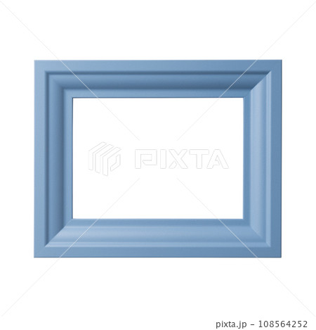 Blue blank picture frame, realistic horizontal picture frame. Empty baby blue picture frame, mockup template isolated on white background. 108564252