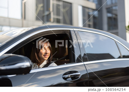 Portrait of business woman in luxury car 108564254