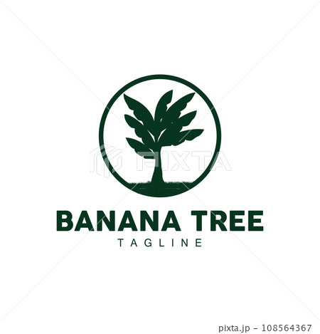 Banana Tree Logo, Tropical Fruit Plant Flat Silhouette Template Illustration Design 108564367